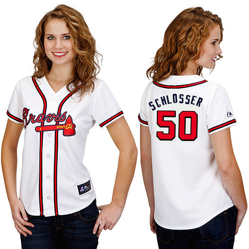 Gus Schlosser #50 mlb Jersey-Atlanta Braves Women's Authentic Home White Cool Base Baseball Jersey
